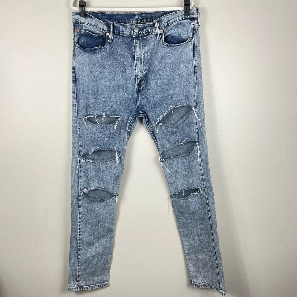 Levis 505 Mens Jeans 38x24 Distressed Acid Wash Denim Light Wash Pants